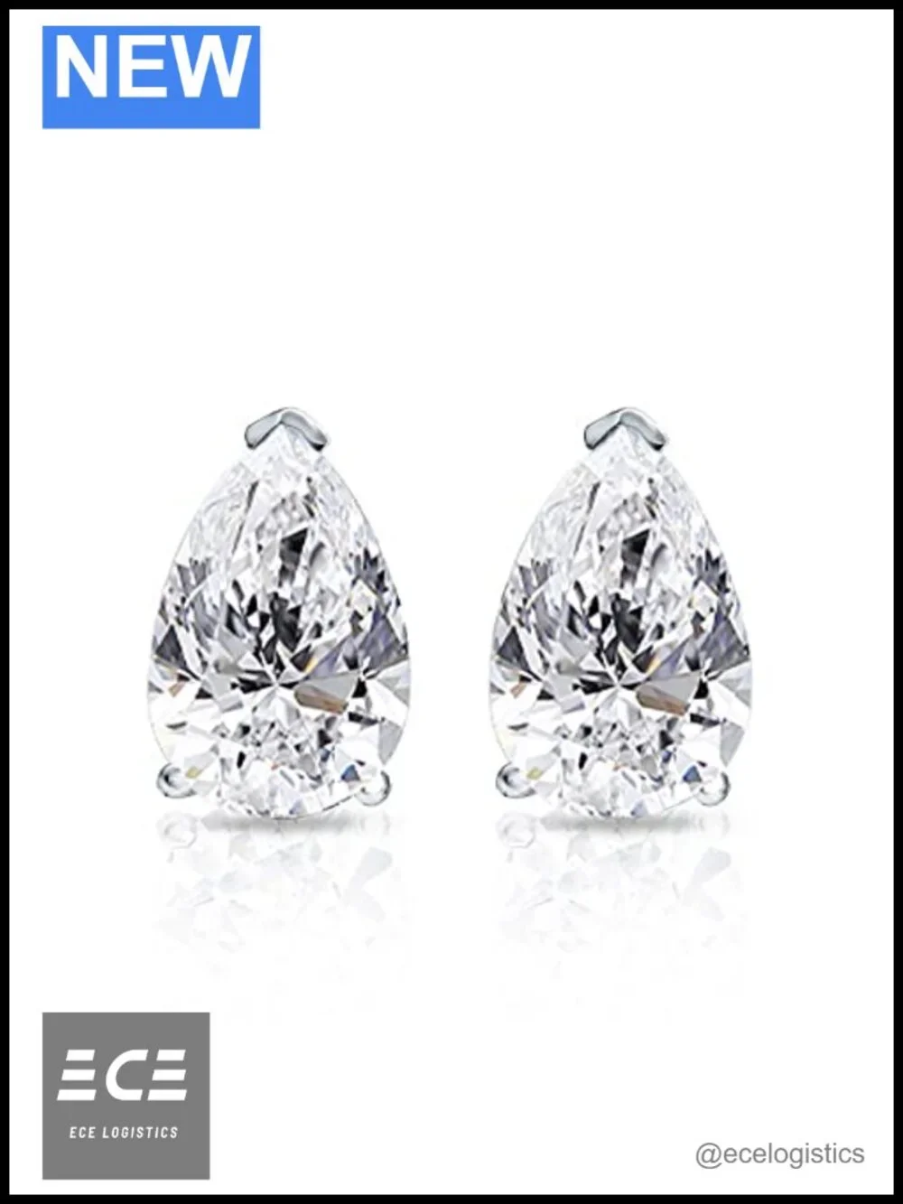 Lab Grown Diamond Pear Stud Earrings 14k White Gold V-End Prong Push Back